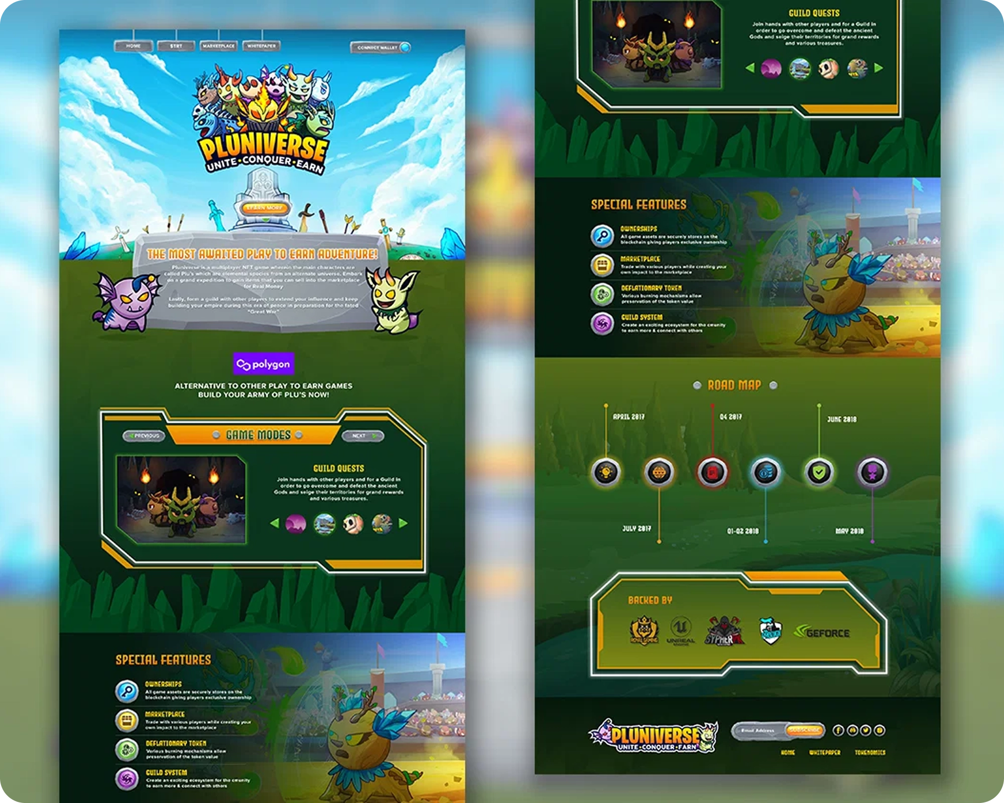 Pluniverse NFT play-to-earn game website design